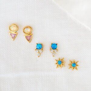Tiny Stud Earrings Opal and Crystal Stud Earrings Dainty Ear Stack Studs PRETTY
